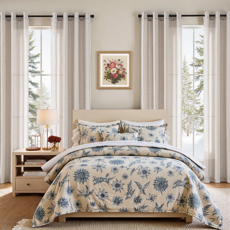 jinchan Linen Curtains for Living Room Taupe Grey on Beige Striped Curtains for Bedroom Ticking Stripe Light Filtering Farmhouse Cottage Core Rustic Grommet Window Treatment 2 Panels 84 inches - Image 5
